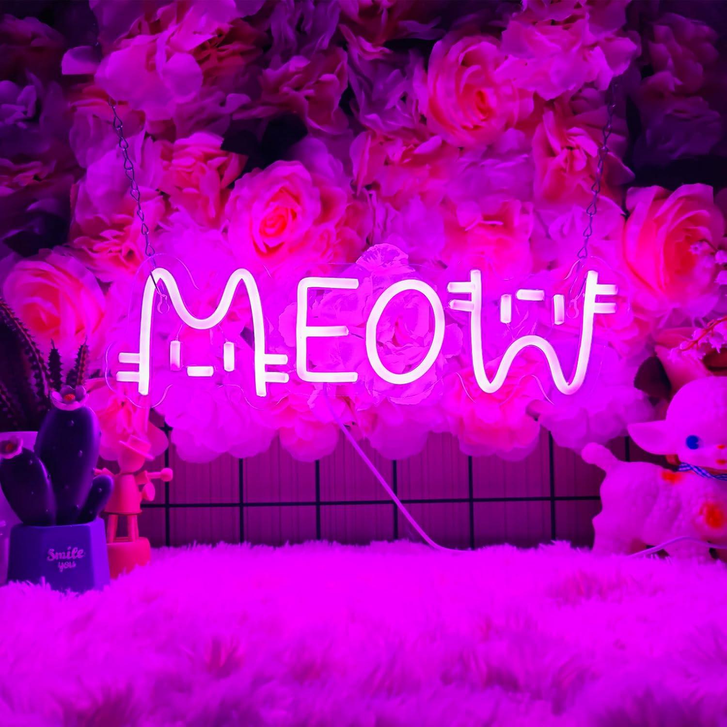 Home Bar Signs - Letreiro Neon Gato Meow com LED